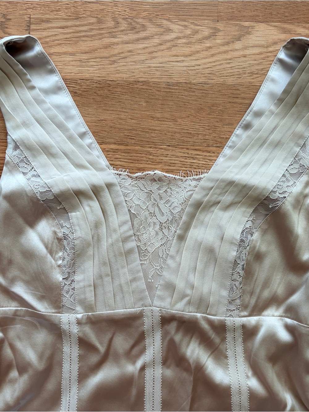 White House Black Market Cream Silk Lace-Trim Tank - Picture 2 of 5